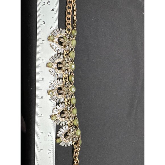 Lane Bryant Gold-Tone Statement Necklace With Green & Clear Gemstones - Picture 7 of 8